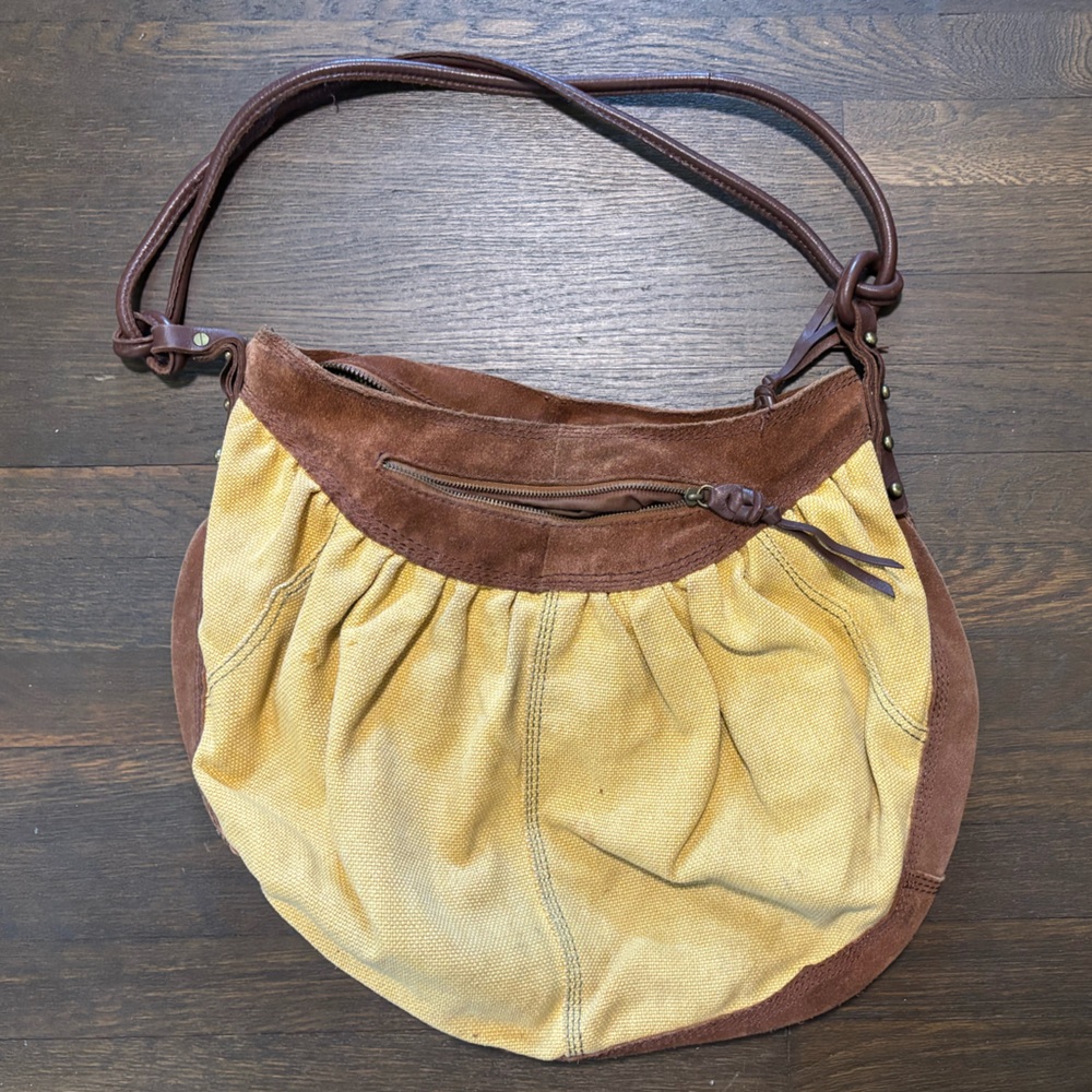 Lucky Brand Yellow Canvas with Brown Suede Bag